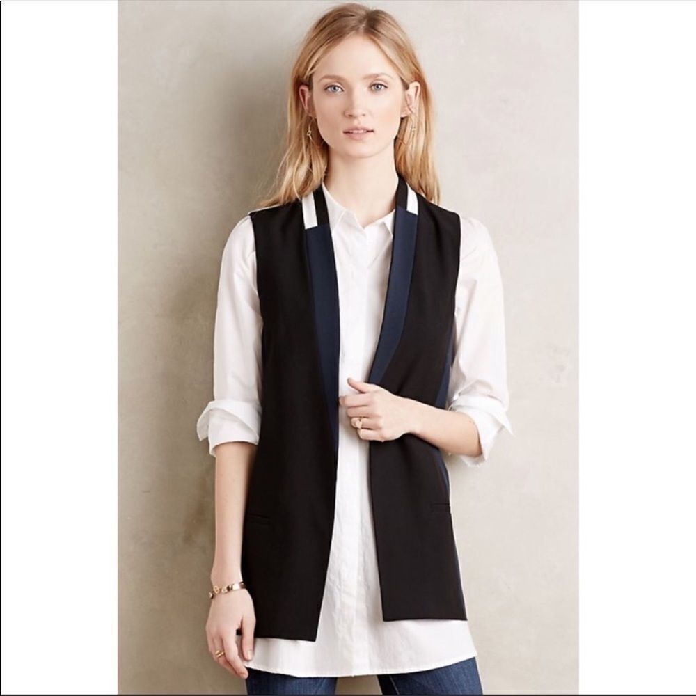 Anthropologie Deba Sleeveless Blazer Navy Medium